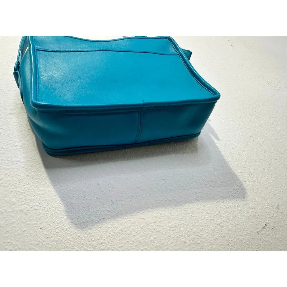 Vintage COACH Upcycled Teal Blue Square Style Crossbody Zipper Closure 90s Bag